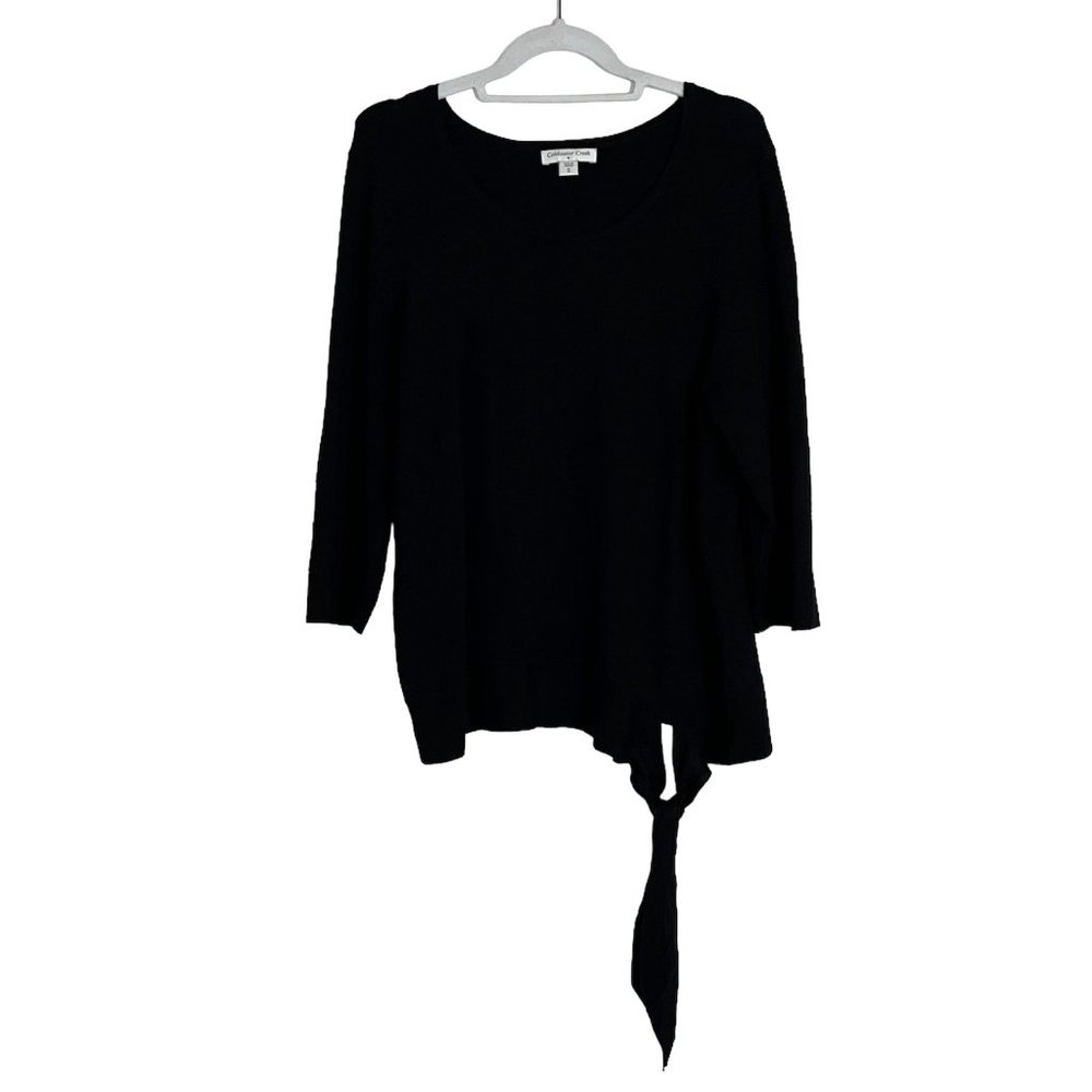 Coldwater Creek - Women's Size XL Black Sweater Tie Front Banned Hem 3/4 Sleeve